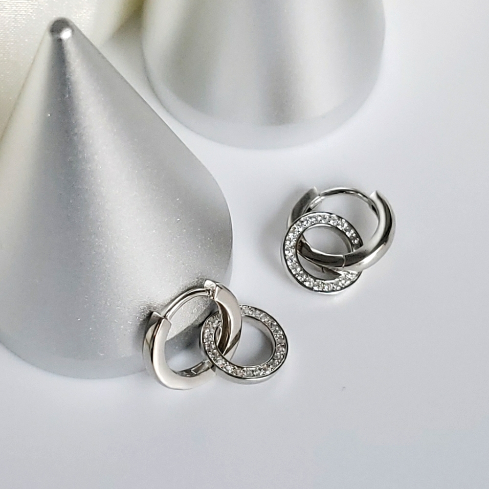 NEW 925 Sterling Silver Dangle Pave Diamond Hoop Huggie Earrings - Picture 2 of 6